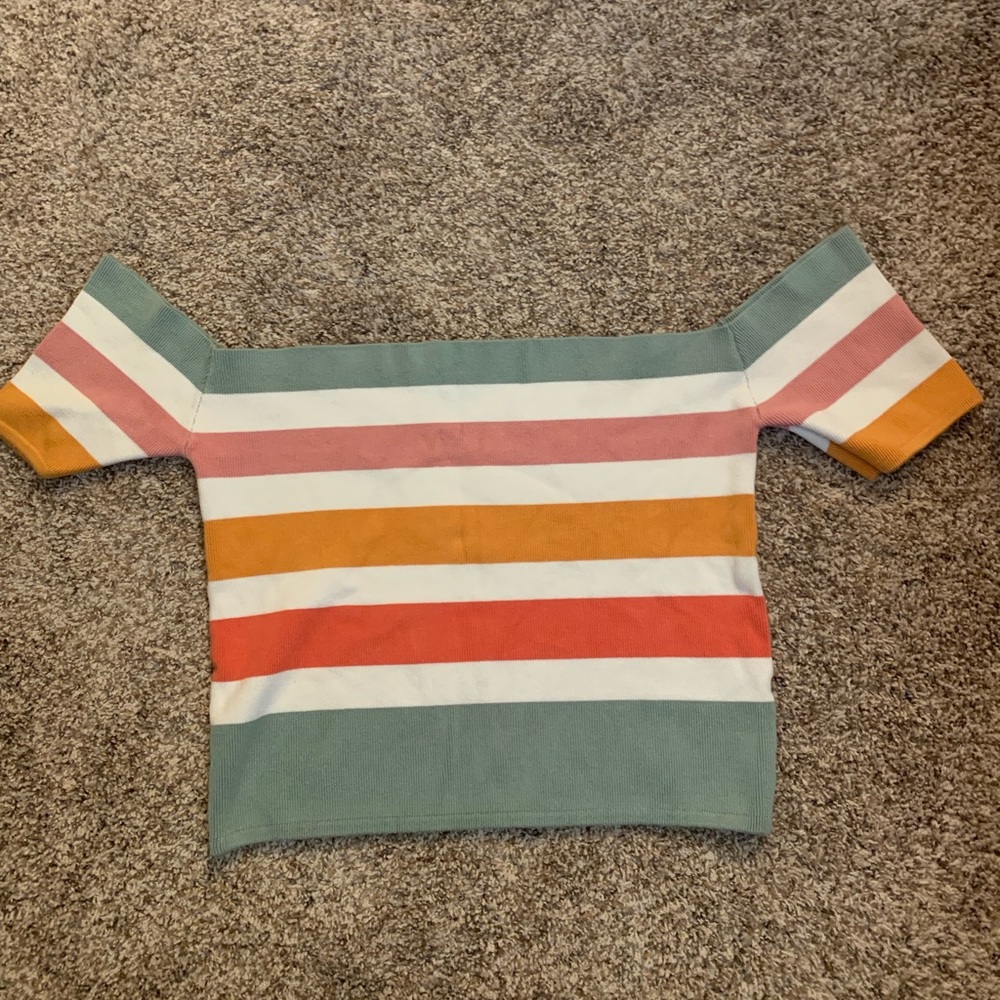 Striped off the shoulder crop top